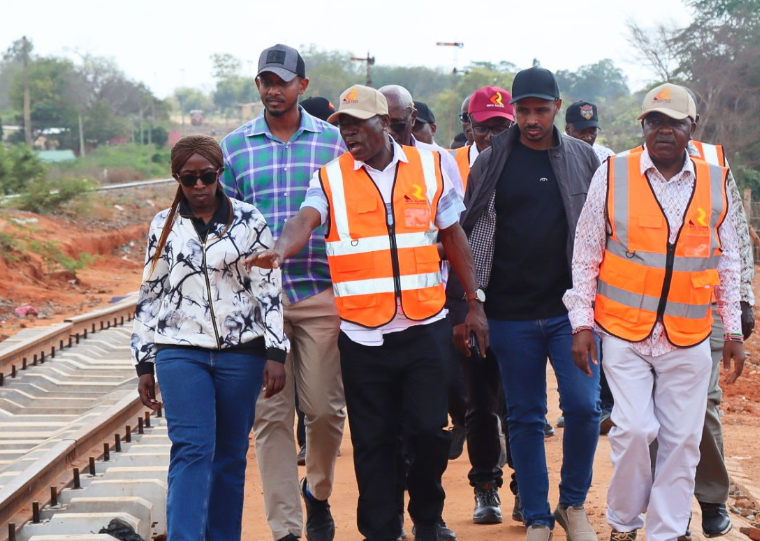 Kenya Railways Managing Director, Mr. Philip Mainga inspecting the progress of the Voi-Taveta Railway rehabilitiation project.